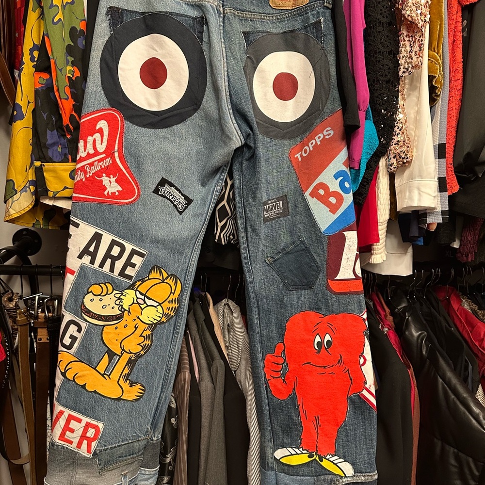 Unique Graphic Denim Jeans with Cartoon Patches